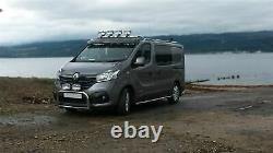 To Fit 14+ Renault Trafic S/S Chrome Front Low Roof Top Light Bar + Spots + LEDs