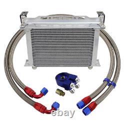 Universal 25 Row Engine Oil Cooler With Bracket+Filter Adapter Hose Line Kit Blue