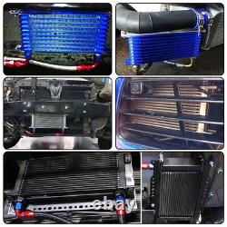 Universal 25 Row Engine Oil Cooler With Bracket+Filter Adapter Hose Line Kit Blue